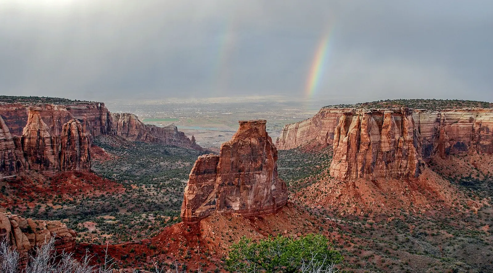 Independence Monument, a red sandstone tower, in the Colorado National Monument near Grand Junction.